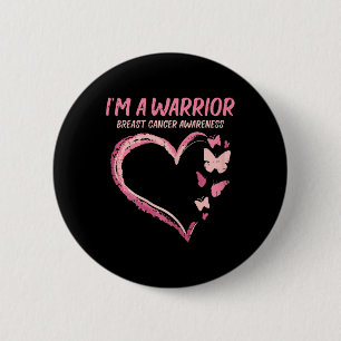 Warrior Heart Butterfly Breast Cancer Awareness Wo 6 Cm Round Badge