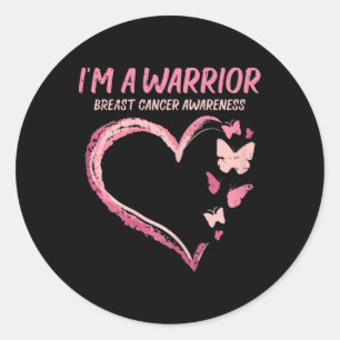 Warrior Heart Butterfly Breast Cancer Awareness Wo Classic Round Sticker