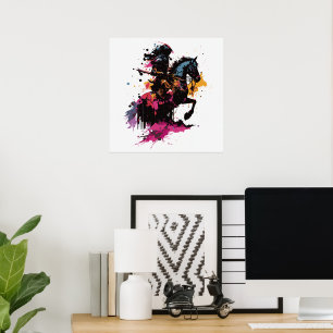 Warrior Horse Rider Colourful Watercolor Art Foil Prints