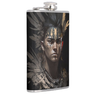 Warrior Indian Portrait Fantasy Painting Dark Wild Hip Flask