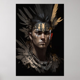 Warrior Indian Portrait Fantasy Painting Dark Wild Poster