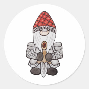 Warrior Knight Gnome Classic Round Sticker