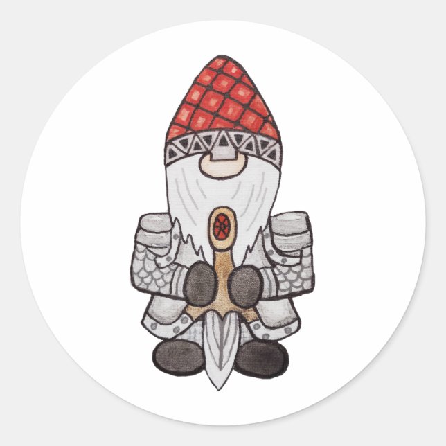 Warrior Knight Gnome  Classic Round Sticker (Front)