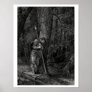 Warrior leaning against a tree poster