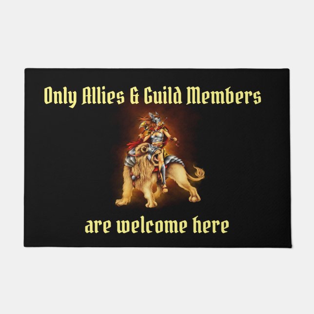 Warrior Lion Rider Fantasy Door Mat (Front)