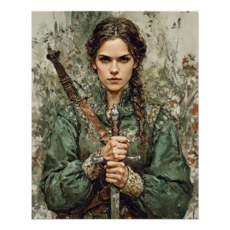 Warrior Maiden with Sword – Mediaeval Fantasy Post Poster