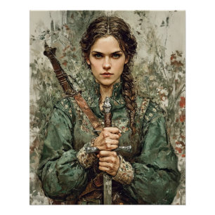 Warrior Maiden with Sword – Medieval Fantasy Poste Poster