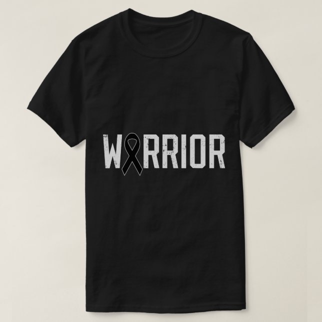 Warrior Melanoma Skin Cancer Black Ribbon Awarenes T-Shirt (Design Front)