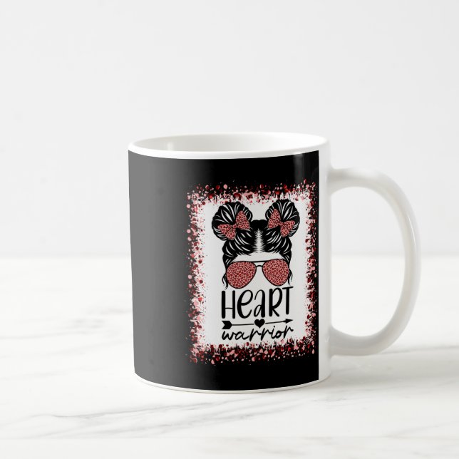 Warrior Messy Bun Leopard Heart Disease Awareness  Coffee Mug (Right)