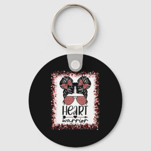Warrior Messy Bun Leopard Heart Disease Awareness Key Ring