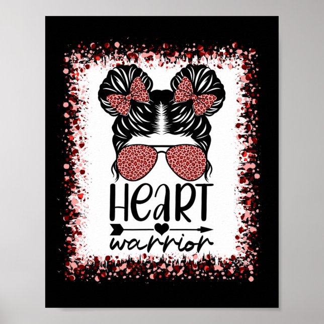 Warrior Messy Bun Leopard Heart Disease Awareness  Poster (Front)