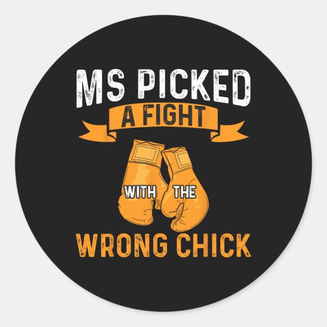 Warrior Ms Picked A Fight Multiple Sclerosis Aware Classic Round Sticker (Front)