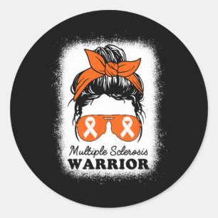 Warrior Multiple Sclerosis Awareness Messy Bun Mum Classic Round Sticker