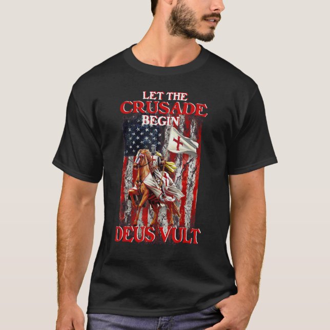 Warrior Of God America Flag Crusader Knight Templa T-Shirt (Front)