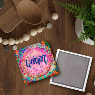 Warrior Pink Floral Inspirational Pretty Trendy Magnet