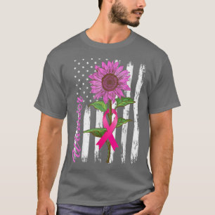 Warrior Pink Ribbon Breast Cancer Sunflower Americ T-Shirt