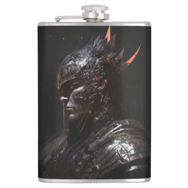 Warrior Portrait Fantasy Painting Dark Character  Hip Flask (Front)