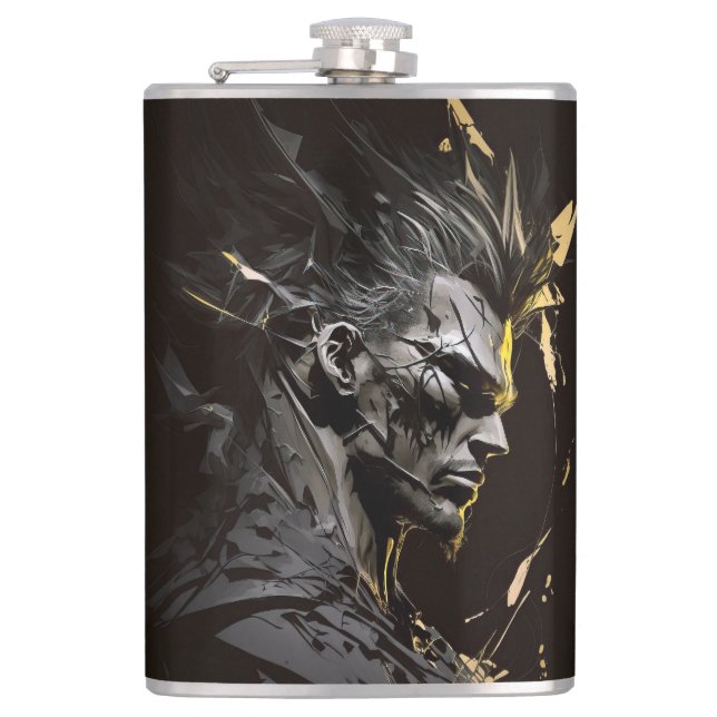 Warrior Portrait Fantasy Painting Wild Spirit Art Hip Flask (Front)