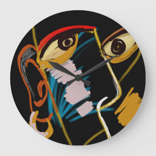 Warrior Portrait: Primitive Oil Abstraction Large Clock