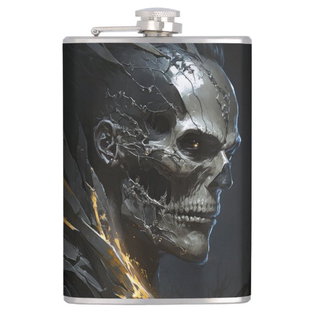 Warrior Portrait Skull Fantasy Painting Wild Art Hip Flask (Front)