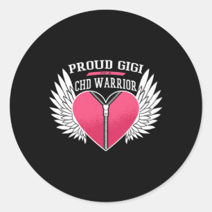 Warrior Proud Gigi Zipper Heart With Angel Wings Classic Round Sticker
