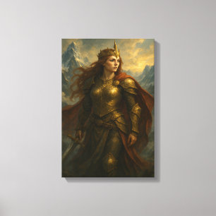 Warrior Queen in Gold Armour with Crown and Sword Canvas Print