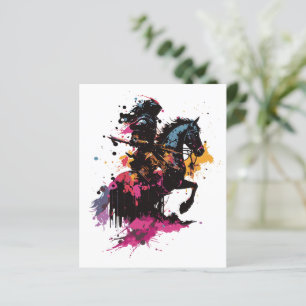 Warrior riding horse in watercolor
