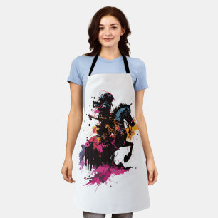 Warrior riding horse in watercolor apron