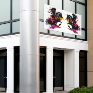 Warrior riding horse in watercolor          banner