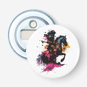 Warrior riding horse in watercolor bottle opener