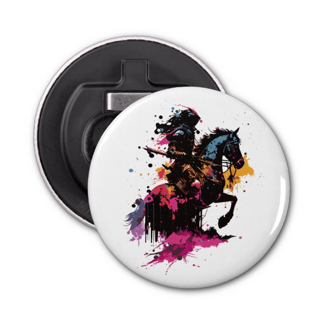 Warrior riding horse in watercolor    bottle opener (Front)