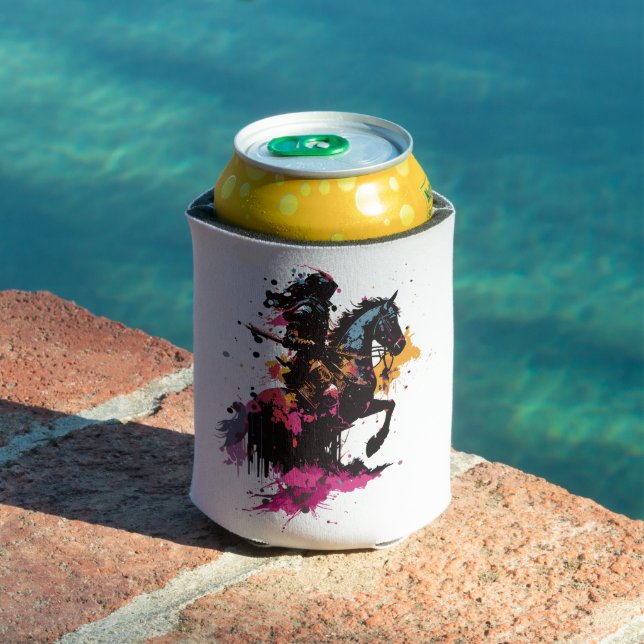 Warrior riding horse in watercolor     can cooler (In Situ Pool)