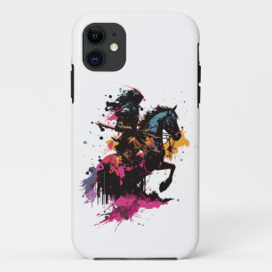 Warrior riding horse in watercolor iPhone 11 case
