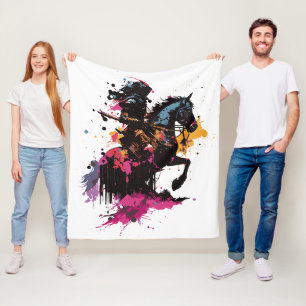 Warrior riding horse in watercolor      fleece blanket