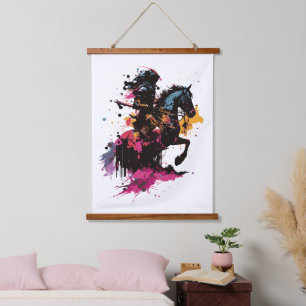 Warrior riding horse in watercolor hanging tapestry