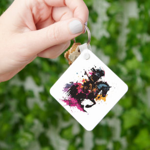 Warrior riding horse in watercolor      key ring