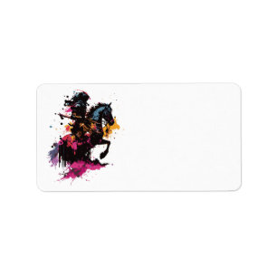 Warrior riding horse in watercolor label
