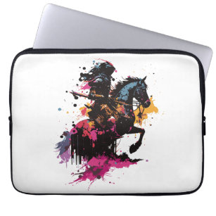 Warrior riding horse in watercolor         laptop sleeve