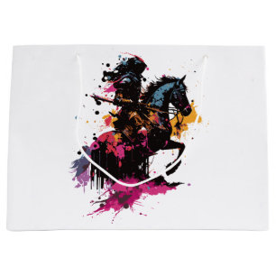 Warrior riding horse in watercolor large gift bag