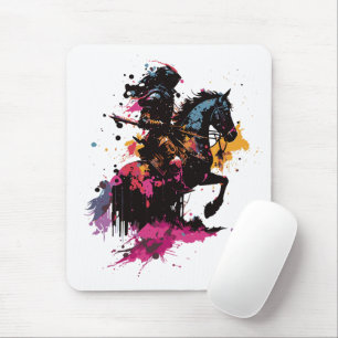 Warrior riding horse in watercolor mouse mat