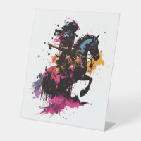 Warrior riding horse in watercolor        pedestal