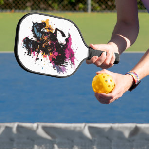 Warrior riding horse in watercolor pickleball paddle