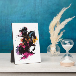 Warrior riding horse in watercolor        plaque