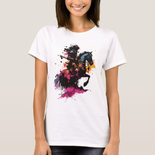 Warrior riding horse in watercolor    T-Shirt