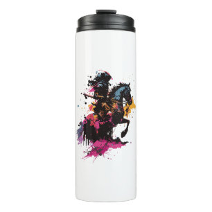 Warrior riding horse in watercolor     thermal tumbler