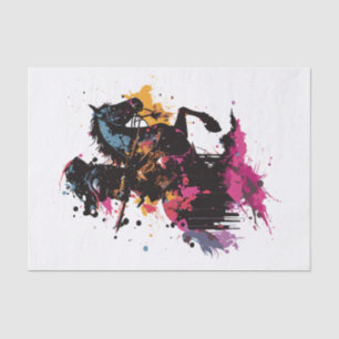 Warrior riding horse in watercolor tissue paper