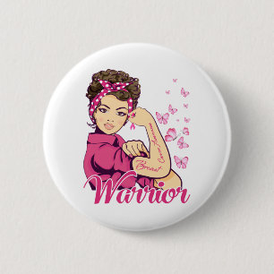 Warrior Rosie Riveter Breast Cancer Awareness 6 Cm Round Badge