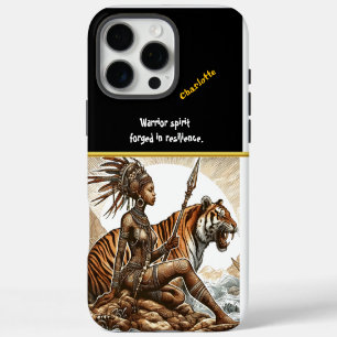 Warrior seated beside a roaring tiger in nature iPhone 16 pro max case