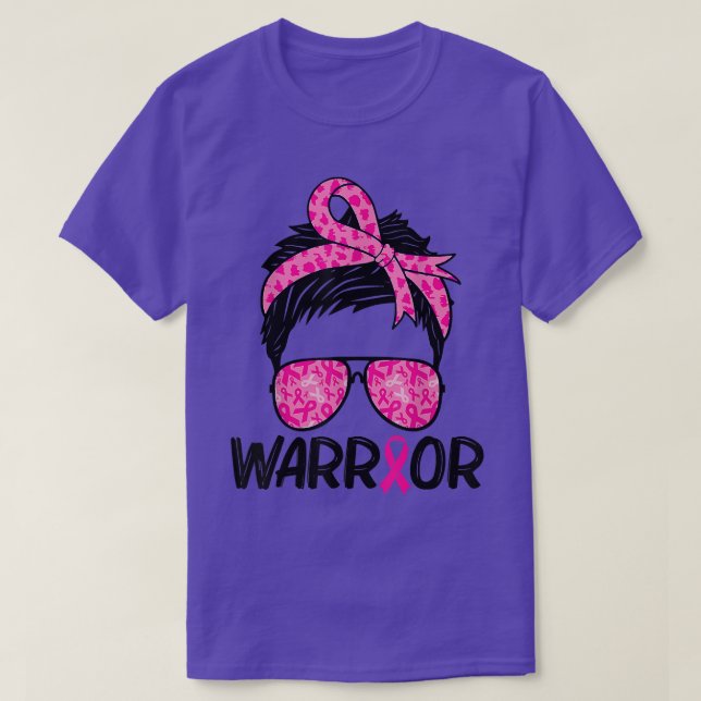 Warrior Short Hair Sunglasses Pink Ribbon Breast C T-Shirt (Design Front)