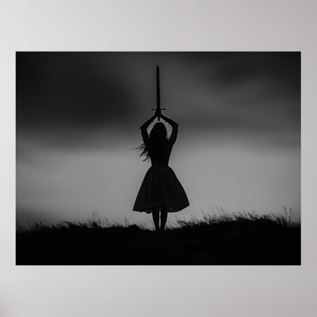 Warrior Silhouette Under Stormy Skies Poster (Front)